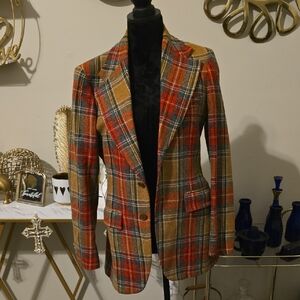 Yves Saint Laurent Red and Tan Plaid Blazer